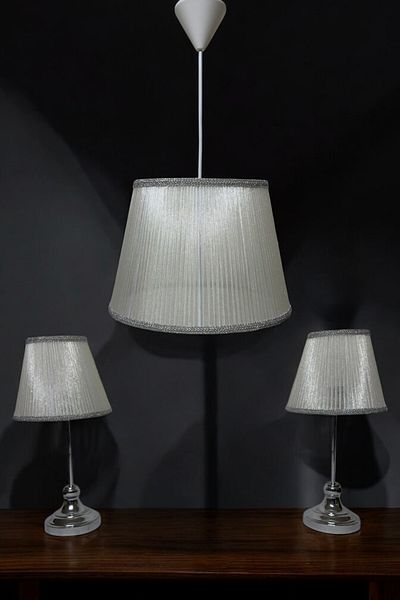 Göksu Lighting Tulle Model Set Pendant Lamp Chandelier Night and Table Lamp