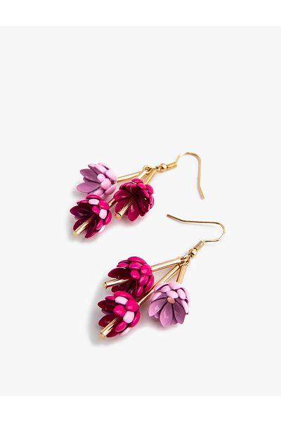 Koton Steel Dangle Flower Patterned Earrings