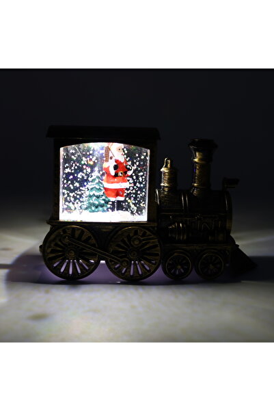 enyareshome Tren Kardan Adamlı  Işıklı Sulu Küre - Kar Küresi 13cm x 8.5cm