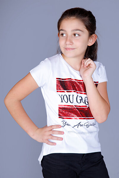 Toontoy Дівчача футболка з принтом і каменем, оздоблена ламе