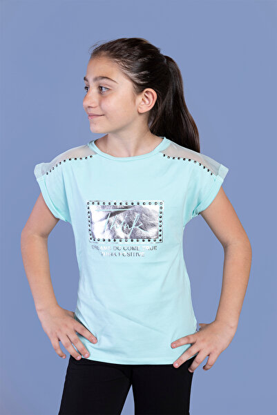 Toontoy Μπλουζάκι με στάμπα από αλουμινόχαρτο για κορίτσια με λεπτομέρεια από τούλι ώμου