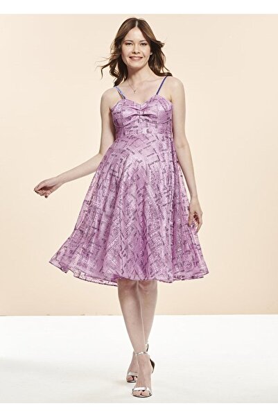 Genel Markalar Lila İnce Dantel Kısa Abiye Hamile Elbise