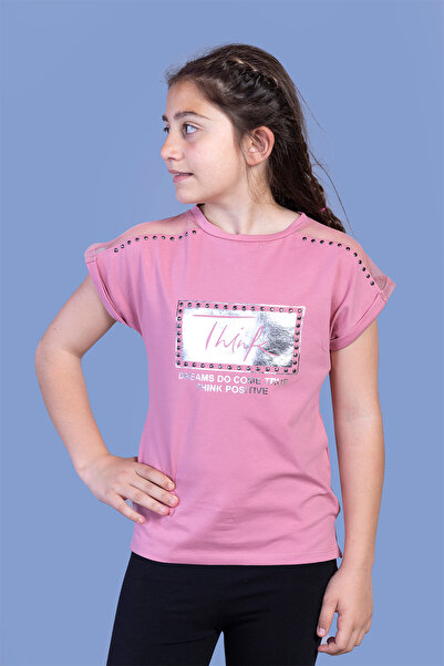 Toontoy Tricou pentru fete cu imprimeu din folie cu detaliu din tul pe umeri