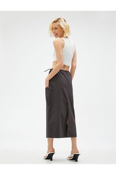 Koton Parachute Skirt Midi with Pocket Detail and Elastic Waist