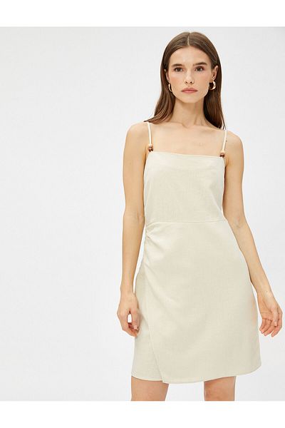 Koton Mini-Leinenkleid mit Trägern und Perlendetail