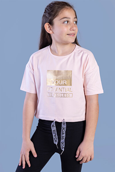 Toontoy Κοριτσίστικο μπλουζάκι με λεπτομέρεια από κορδόνι με τύπωμα φύλλων