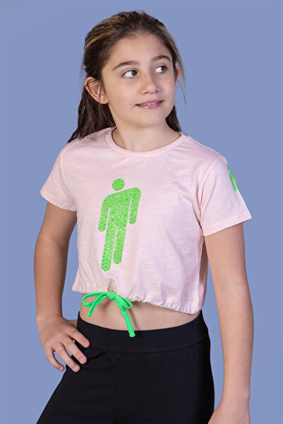 Toontoy Tricou pentru fetiță Crop Model cu imprimeu cu broderie cu pietre