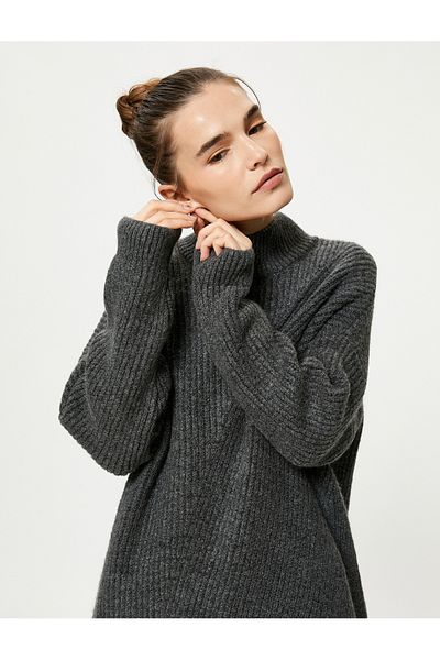 Koton Oversize Knitwear Sweater Turtleneck Low Shoulder