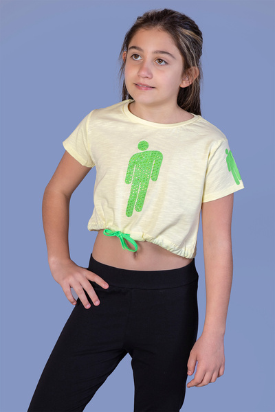 Toontoy Tricou pentru fetiță Crop Model cu imprimeu cu broderie cu pietre