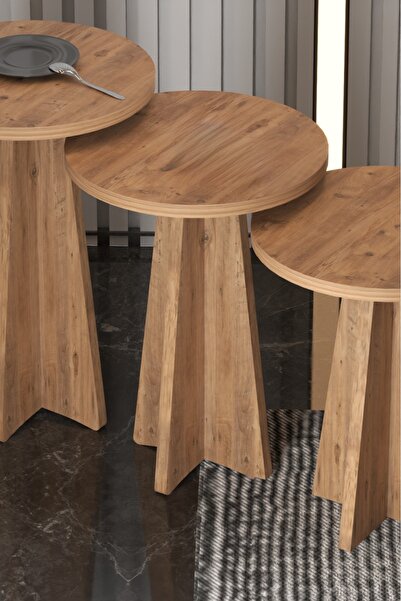 DESENGO Mantar Yuvarlak Çam Zigon Sehpa