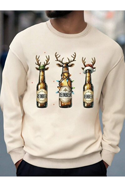 OVER HEAD Καλά Χριστούγεννα Reinbeer εμπριμέ μπεζ φούτερ με λαιμόκοψη