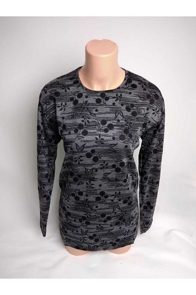 YAŞAR TRİKO Bluză de tricou din bumbac pieptănat Lizy Mother, cu mâneci lungi, cu decolteu și cu mâneci lungi, cu modele afumate