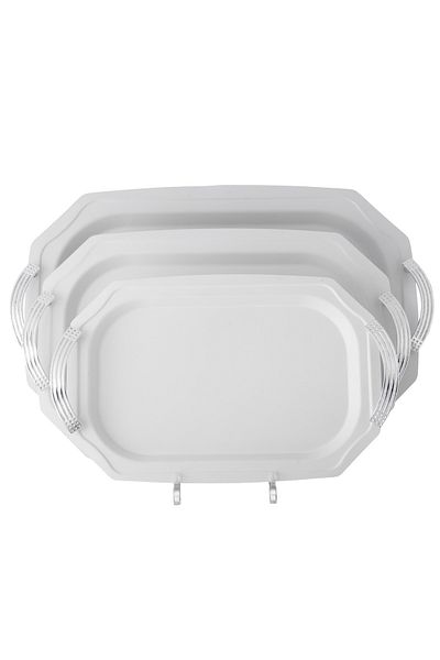 Dania White and silver metal tray set, 3 different sizes