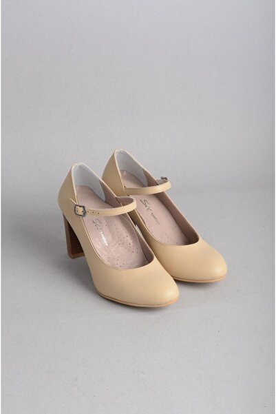 SEÇ KUNDURA HAKİKİ Дамски обувки с кожени токове - SEÇ 0278 Беж, ток 8 см