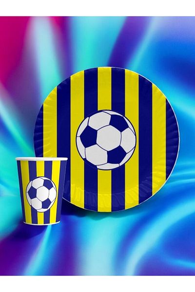 VibeHome Yellow Navy Blue Themed Fan Plate Cup Set - Birthday Party and Fun Events