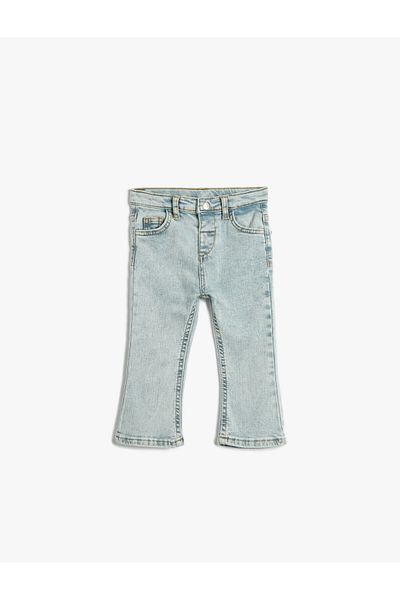 Koton Pantaloni din denim spaniol pentru fetiță, bumbac cu buzunare - blugi evazați