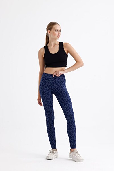 Genel Markalar Leopar Desenli Dikişsiz Yüksek Bel Kadın Tayt