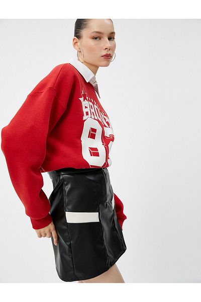 Koton College Sweatshirt Ribbed Crew Neck Long Sleeve