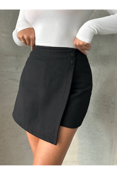 NOKCE Kaşe Şort Etek Düğme Detaylı