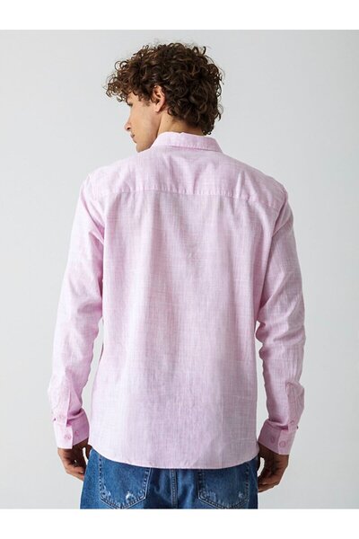 Ltb Linen Look Classic Collar Pink Shirt