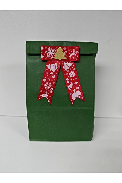 arminow YILBAŞI NOEL YEŞİL RENK KESE KAĞIDI + FİYONK SÜS - HEDİYE POŞETİ SET - 2 ADET - Ç056