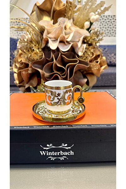 Turkuaz kristal WİNTERBACH 6 Kişilik 12 Parça Gold Porselen Kahve Fincan Takımı Seti
