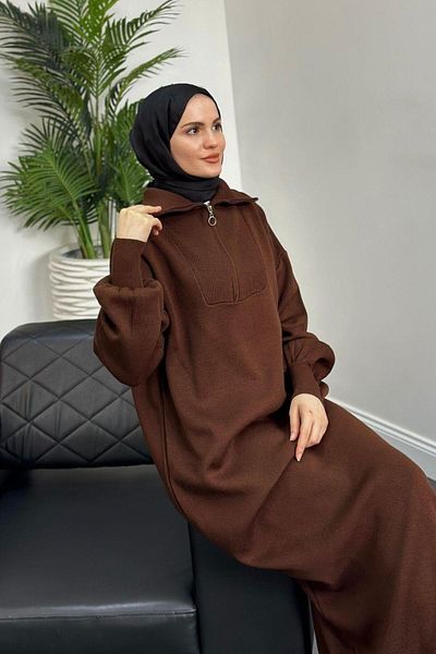 MERVEN AKYÜZ Jairo Brown Oversize Knitwear Dress - Zippered