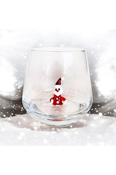 Polonezköy Cam Sanat Merkezi Christmas Water Cup with Santa Claus Figure - Shaped Soft Drink Cup |   New Year's Themed Glass Cup