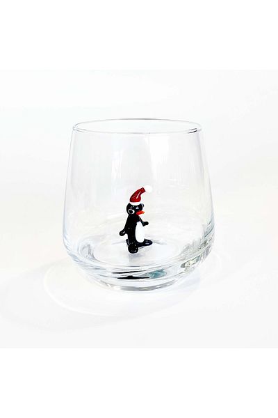 Polonezköy Cam Sanat Merkezi New Year's Glass Cup with Penguin Figure - New Year's Themed Soft Drink Cup with Cute Shape