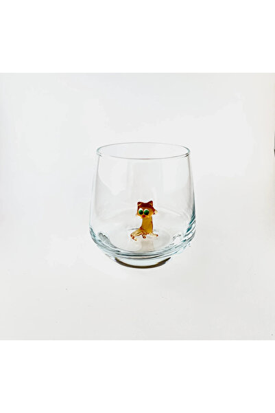 Polonezköy Cam Sanat Merkezi Glass Cup with Orange Cat Figure