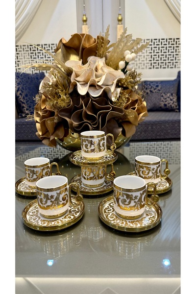 Turkuaz kristal WİNTERBACH 6 Kişilik 12 Parça Gold Porselen Kahve Fincan Takımı Seti