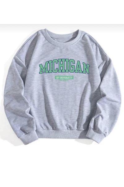 khufu Φούτερ Unisex Michigan με στάμπα γκρι με λαιμόκοψη