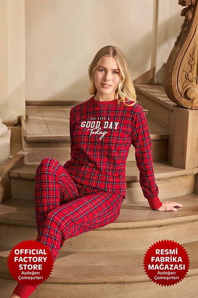 Aydoğan Red Rib Pajamas Set - Crew Neck, Long Sleeve B8-1 Aydogan ®