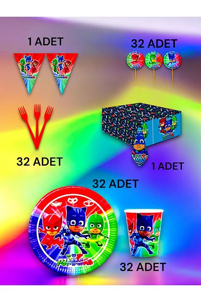 VibeHome Pijamask Themed Premium Set for 32 - Birthday Party and Fun Events