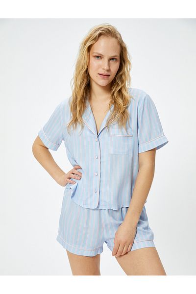 Koton Top de pijama cu nasturi, cu mânecă scurtă, buzunar, detaliat din viscoză