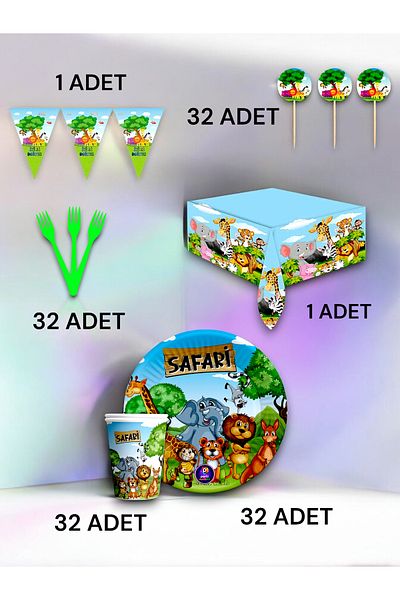 VibeHome Safari Themed Premium Set for 32 - Birthday Party and Fun Events