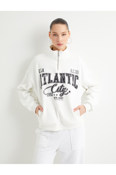 Koton Φούτερ με μισό φερμουάρ Raised College με εμπριμέ άνετη εφαρμογή