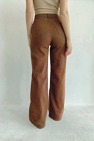 LİMABEL Desss Allstar Ikon Gold Лайкра Коричневі джинси Salas Джинси супер високі штани Лайкра Палаццо