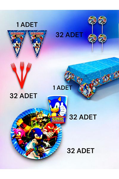 VibeHome Sonic Themed Premium Set for 32 - Birthday Party and Fun Events