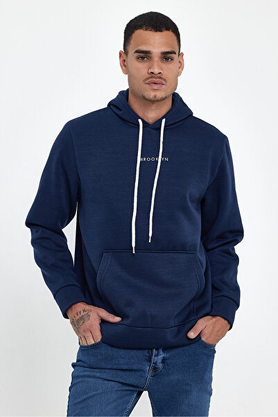 Superlife Ανδρικό φούτερ με άνετη εφαρμογή, με εσωτερικό φλις, 3 κλωστές, μεσαίο μπρούκλιν με στάμπα, φούτερ spr24sw13