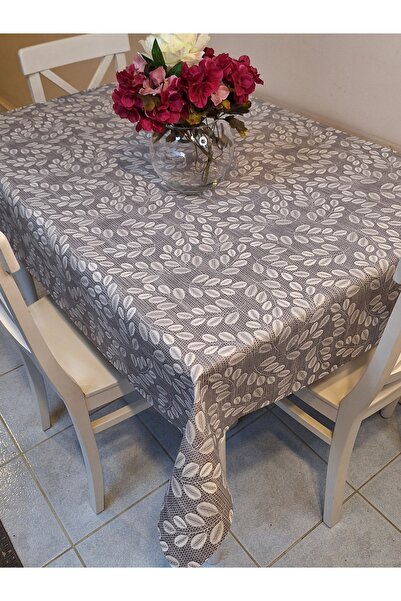 Başak Ev Tekstili Fiber Pvc Oilcloth - Patterned Erasable Tablecloth (Grey)