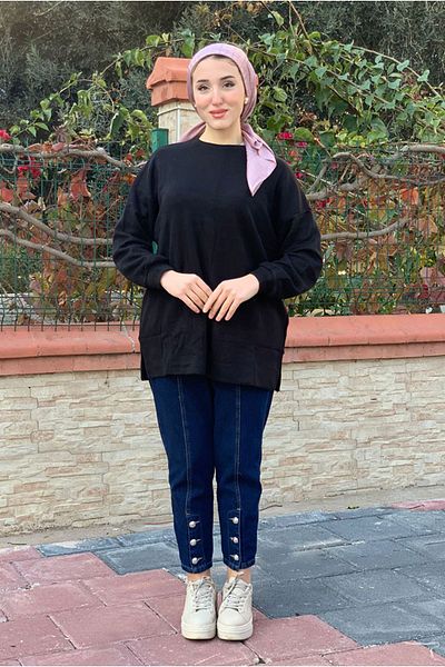 Moda Rosa 25K4419 - Black - Oversize Melange Tunic