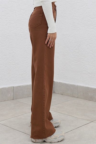 Trn JNS Καφέ Lycra Super High Waist Loose Jeans Palazzo Παντελόνι