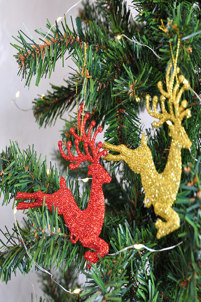 Party Country Ornament de brad de Crăciun cu cerb argintiu, set de 2, 10 cm