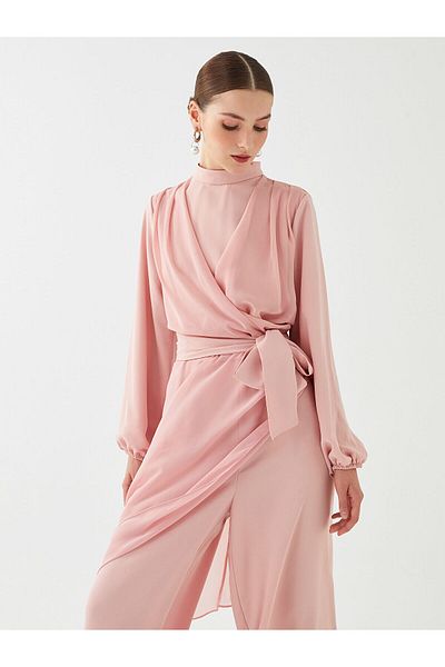 LC Waikiki Salopetă rochie de seară pentru femei, cu guler drept, cu mânecă lungă