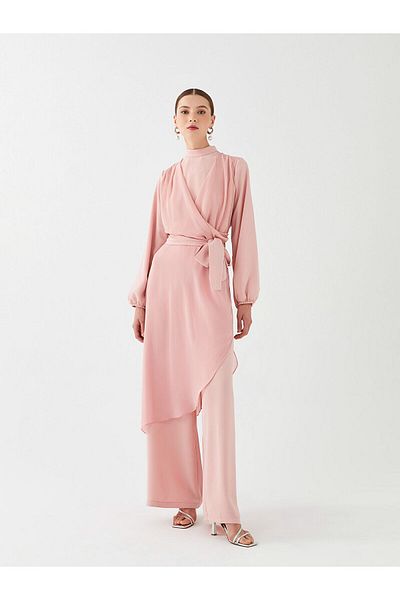 LC Waikiki Salopetă rochie de seară pentru femei, cu guler drept, cu mânecă lungă