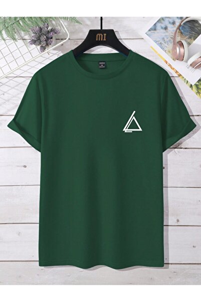 BukuriCO Men's Triangle Printed Low Sleeve Crew Neck Loose Fit Sports Oversize T-Shirt