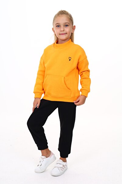 Toontoy Girl's Half Turtleneck Chest Embroidered Tracksuit Set