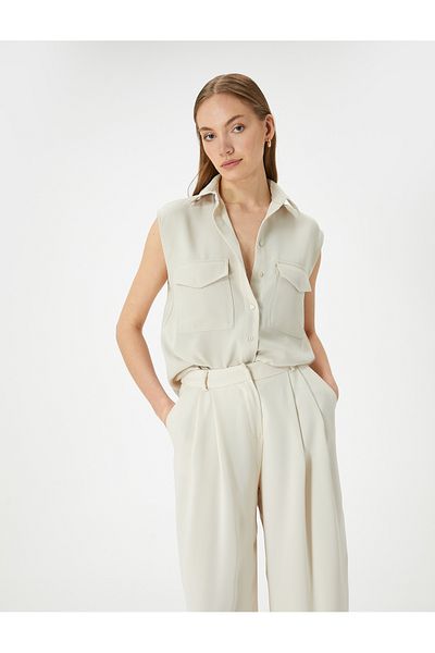 Koton Pocketed Shirt Buttoned Sleeveless Classic Collar