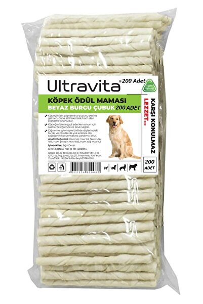 ULTRAVİTA 1.200 Kg 200'lü Beyaz Burgu Çubuk Köpek Ödül Maması Ve Kemiği %100 ...